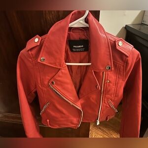 Pull&Bear Women's Vibrant Red Leather Jacket